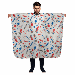 Capa De Barberia Blanca Estampado Rojo Y Azul - Beauty Style